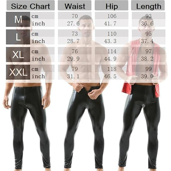 Чоловічі штани-легінси з екошкіри QiaTi, чорні, на блискавці, облягаючі