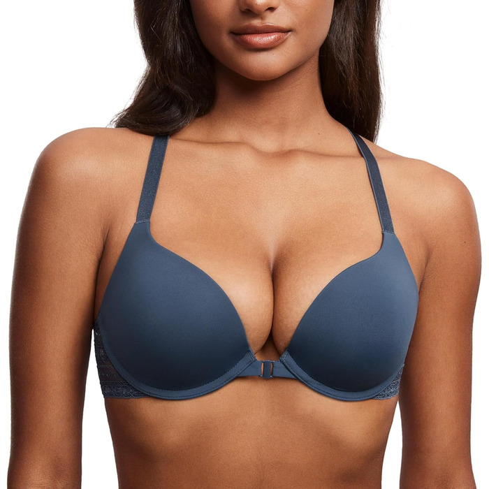 DOBREVA: жіночий бюстгальтер push-up з застібкою спереду, з кісточками, м'який, для топу, глибокий виріз, на зав'язках, з м'якою чашкою (70B, Sargasso)