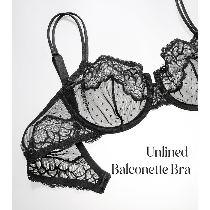 Чорний бюстгальтер Lemorosy з кісточками, мереживний, напівпрозорий, балконет, без підкладки, сітка, 75E