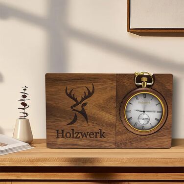 Настінний та кишеньковий годинник 2 в 1 Holzwerk Germany з натурального дерева, еко-дизайн, римські цифри, колір коричневий/золотий