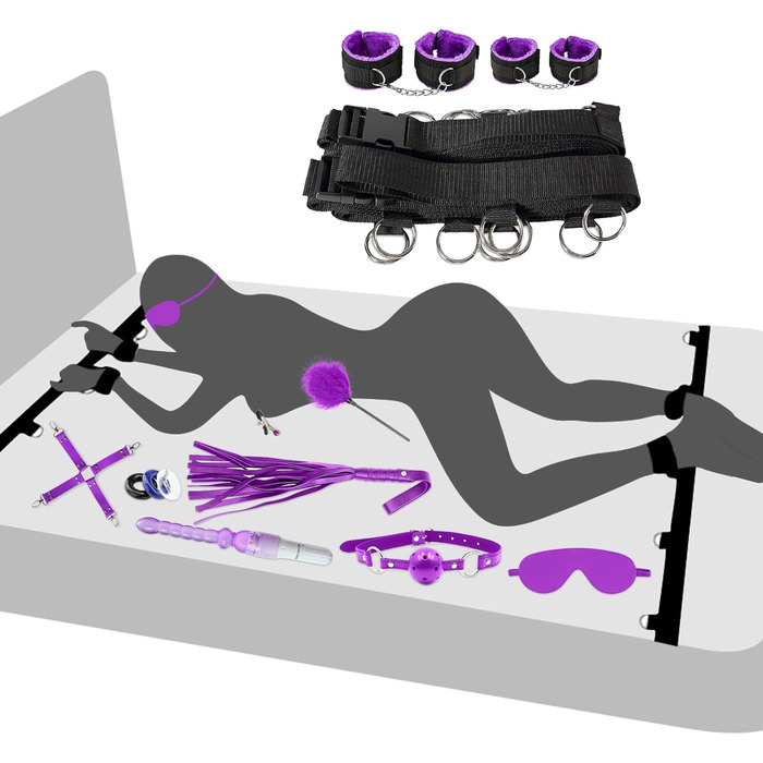 Набір для БДСМ: 14 елементів (кайдани, маска для очей, вібратор, кільця для пеніса). Іграшки для дорослих для жінок, чоловіків, пар.