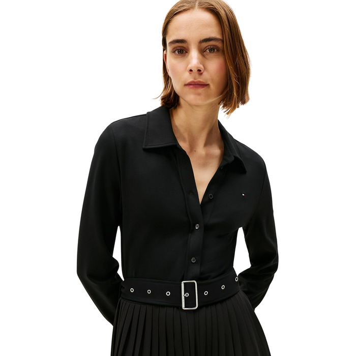 Поло Tommy Hilfiger Interlock Mix Media DRS Ls WW0WW48398 Black (Чорне) - Жіноче поло-плаття
