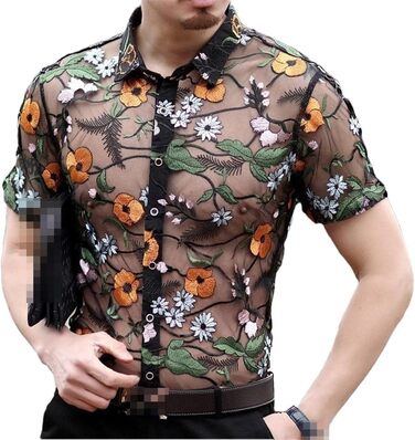 Чоловіча сорочка Deepsko з мереживом та квітковим візерунком, прозора сітка, жовта, розмір EU S-M