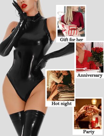 Боді FEOYA для жінок: сексуальний боді з ефектом мокрого блиску, шкіра, без рукавів, для нічного клубу, вечірки, чорний, розмір L