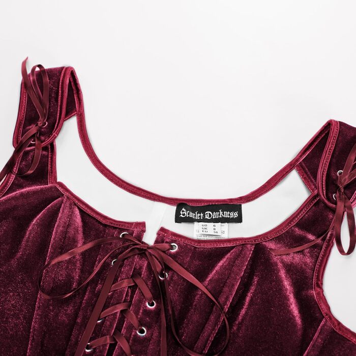 Кросет SCARLET DARKNESS у стилі Ренесанс з мереживом та шнурівкою, вечірній бюстєль з оксамиту, червоне, 44