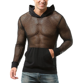 Чоловіча сітчаста сорочка AIEOE: дихаюча, з довгим рукавом, мереживна, сексуальна клубна сорочка, прозора сітчаста сорочка, чорна