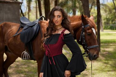 Жіночий корсет SCARLET DARKNESS у стилі Ренесанс з вирізом U-подібним та шнурівкою, Cottagecore топ (Червоний, розмір 48)
