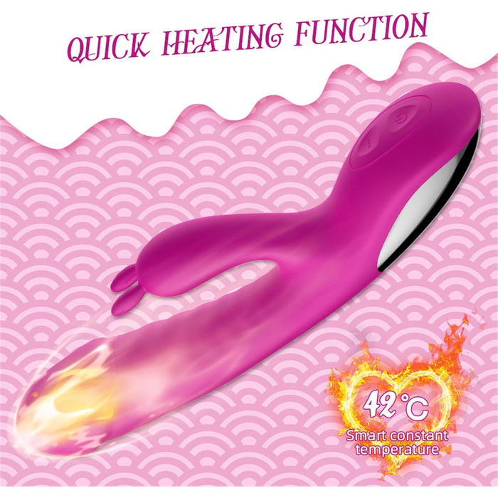 Вібратор силіконовий для G-точки з 10 режимами вібрації, нагріванням, для жінок. Кролик, Dildo, Рожевий