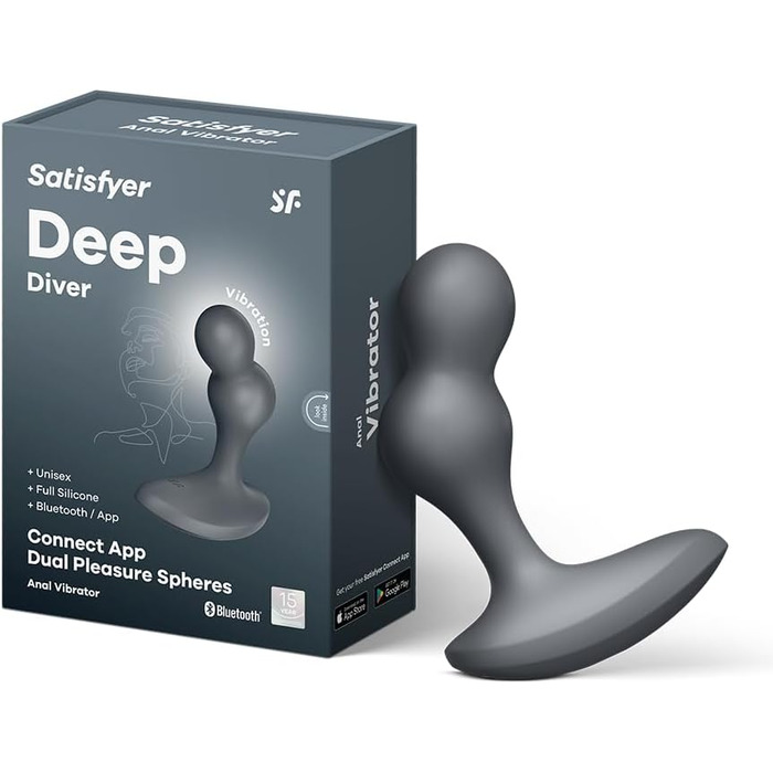Анальні вібратори Satisfyer Deep Diver Connect App Bluetooth - для чоловіків та жінок | З пультом керування, силікон, водонепроникний IPX7, масаж простати | Компактний та дискретний | З вібрацією, чорний