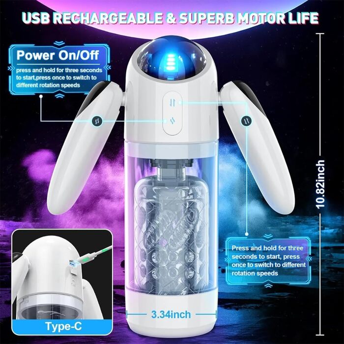 Електричний мастурбатор з ручкою для чоловіків – автоматичний стимулятор пеніса, секс-іграшка для соло, телескопічний, з ротацією та функцією всмоктування