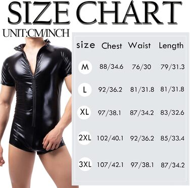 Чоловічі шорти без рукавів QiaTi з блискавкою, з екошкіри, боді з 2 кишенями, чорні, розмір L