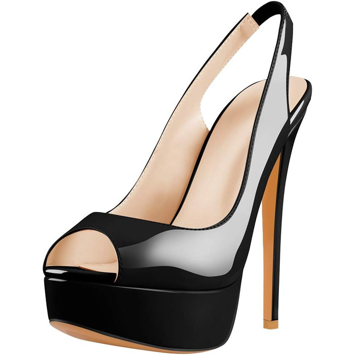 Жіночі босоніжки на платформі Only Maker з відкритим носком та ремінцем Slingback, високі підбори, 43 EU, чорний лак