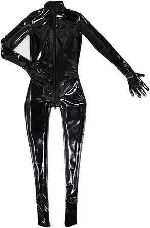 Чорний латексний комбінезон для жінок - сексуальний, обтислий, на блискавці, для вечірок, клубів, ролей, сцени