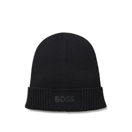 Чоловіча шапка-біні BOSS Asic Beanie-X з бавовни та віргинської вовни з логотипом, чорна, універсальний розмір