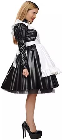 Чорне сукня горничної з ПВХ, косплей, персоналізація 3XL