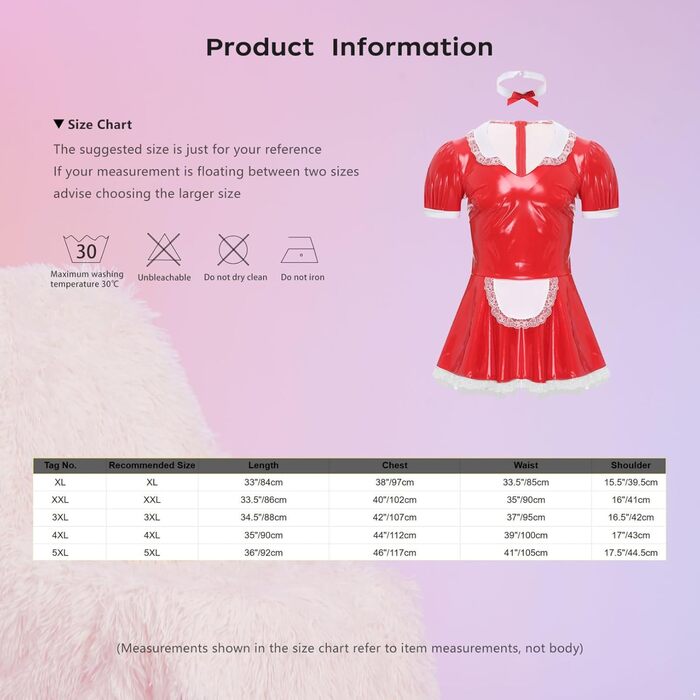 Костюм покоївки FEESHOW для чоловіків: латексне плаття з комірцем, чорний, 4XL. Ідеально для карнавалу, Хелловіну, косплею.