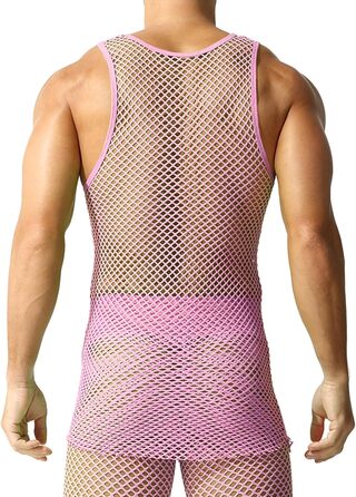 Чоловіча сітчаста футболка QiaTi з прозорим дизайном, довга модель (XL, рожевий)