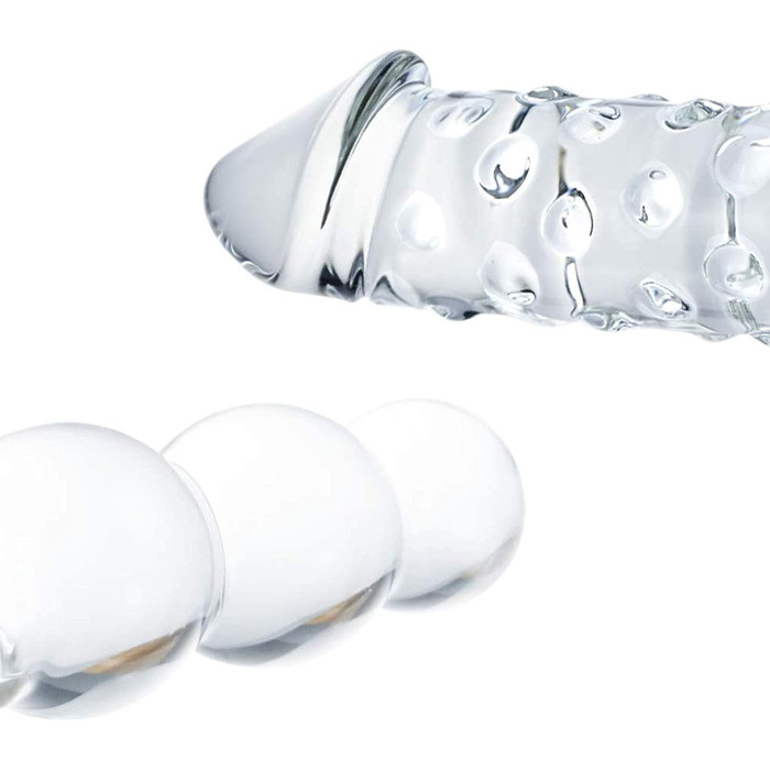 Анальний масажер-вібратор TRQOYTU з подвійним наконечником, великий, зі скла, для масажу G-точки та простати