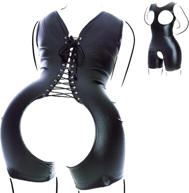 Жіночий шкіряний боді для БДСМ: шкіряний костюм, боді-сукня, аксесуари для рольових ігор, шкіряний ролевий костюм, чорний, XL