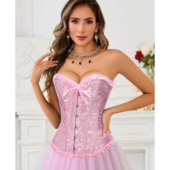 Корсет-бра XZQTIVE для жінок, готичний корсет з мереживом, рожевий (S)
