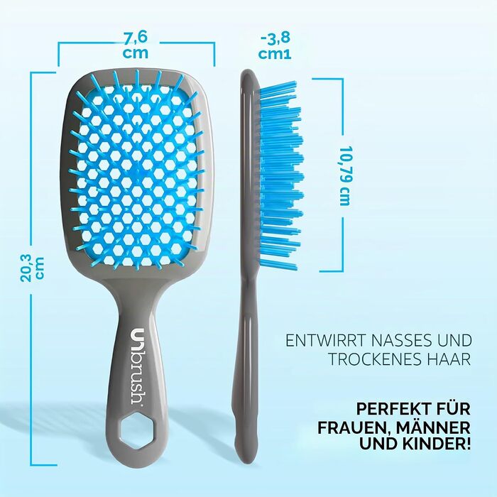 Масажна щітка для волосся FHI Heat UNbrush для розплутування вологого та сухого волосся, антистатичні щетинки DuoFlex, світло-блакитний колір