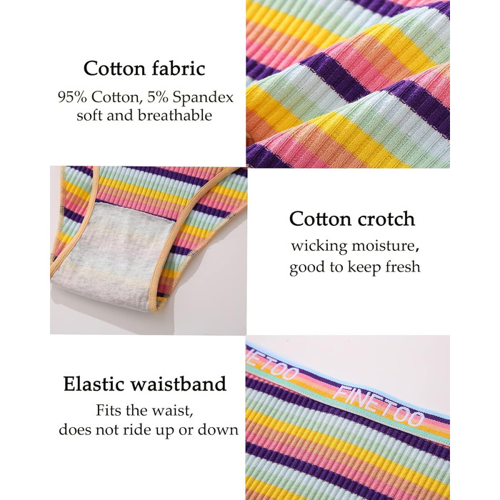Набір трусів FINETOO з бавовни (5 шт.) для жінок: спортивні, комфортні, кольорові. Розміри S-XL