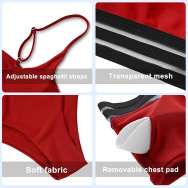 Бікіні Daen Set - двочастинний купальник пуш-ап з високою талією, спортивний, червоний (L)