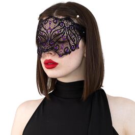 Чорна мереживна маска для жінок з кристалами – елегантна венеціанська маска для маскараду, готичної вечірки, косплею, карнавалу та особливих подій – ручної роботи (чорна з фіолетовими стразами)