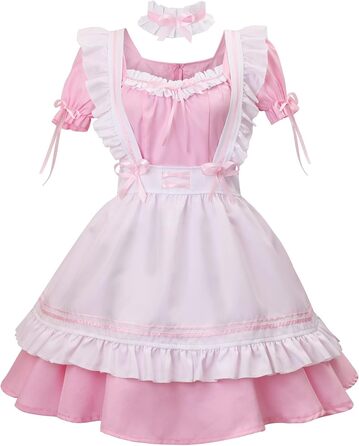 Костюм горничної MaxToonrain: Французьке плаття в стилі аніме Лоліта для жінок та дівчат (рожевий, сердечком, XXL)