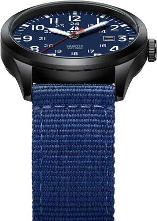 Чоловічий тактичний годинник Military Quartz: водонепроникний (3ATM), аналоговий кварцовий годинник з календарем та нейлоновим ремінцем, синій