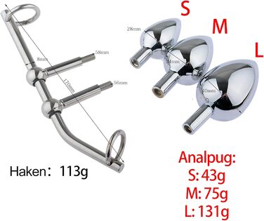 Набір анальних іграшок: металевий анальний дилда, плагін, гачок для стимуляції G-точки та простати. Для чоловіків та жінок (M+L)