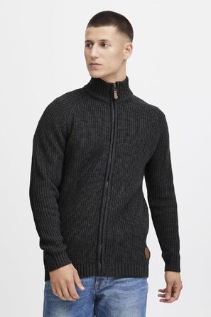Чоловічий в'язаний джемпер на блискавці Solid SDXenos, груба в'язка, XL, Dark Grey Melange