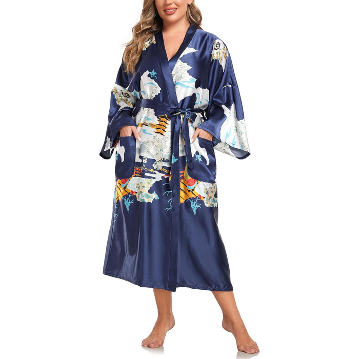 Кимоно халат для жінок, великі розміри, сатин, легкий, японський, плюс сайз, халат-юката (Pagode Kriegsmarine, 3XL)
