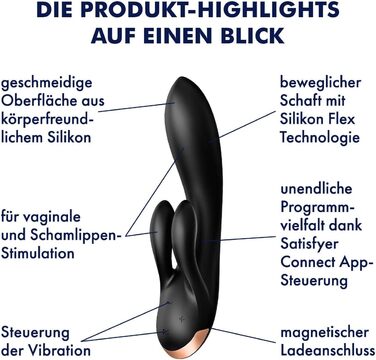 Satisfyer Double Flex Connect: вібратор-зайчик з Bluetooth-керуванням | Для жінок | Водостійкий (IPX7) | Силікон преміум-якість | Інтимні іграшки | Перезаряджається