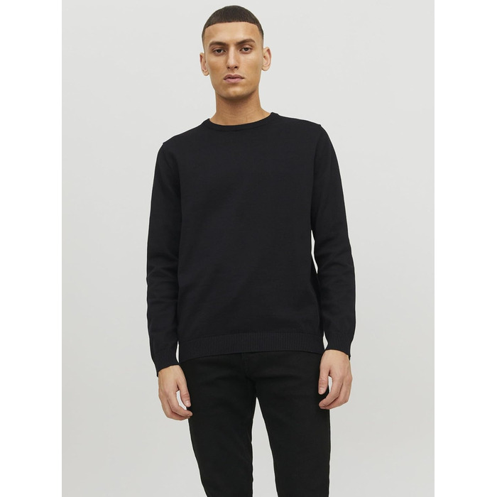 Чоловічий в'язаний однотонний светр JACK & JONES, чорний, розмір L