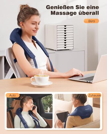 Бездротовий масажер для шиї та плечей KNQZE Shiatsu 4D з функцією підігріву, синій