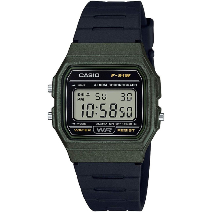Спортивний унісекс годинник Casio F-91WM (Зелений) — класична цифрова модель
