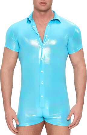 Чоловічий боді-піжама Landofgenie з короткими рукавами, металевий ефект, блакитний колір, розмір M