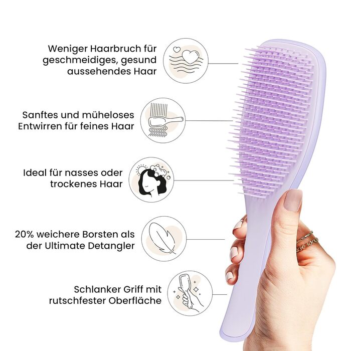 Щітка для волосся Tangle Teezer Ultimate Detangler для фарбованого, тонкого та рідкого волосся, фіолетова — двогодинна щетина для зменшення ламкості та виплухування