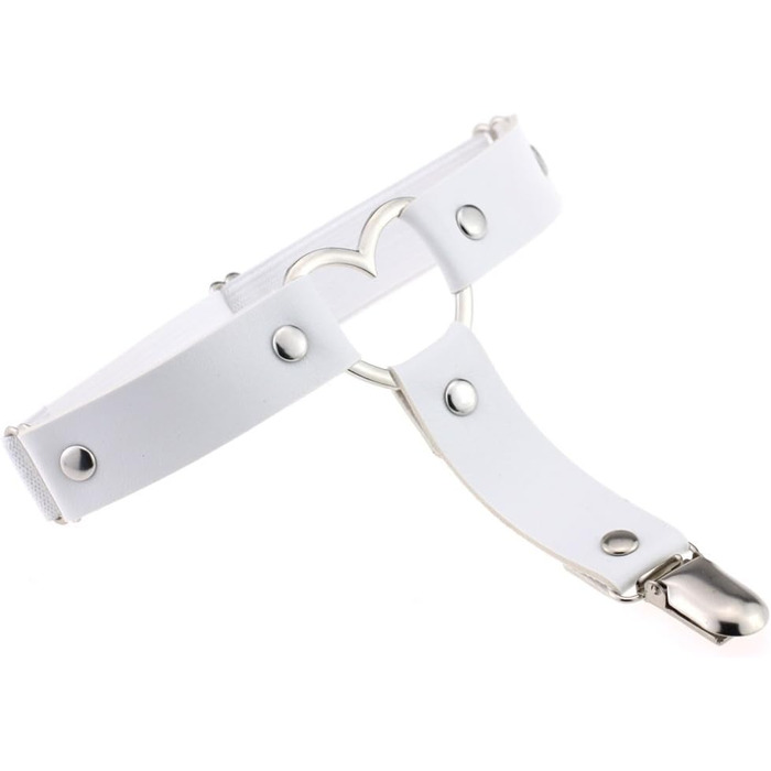 Жіночі шкіряні гетри на стегна, регульовані, з сердечками, з кліпсами, в стилі панк/готичний, для високих шкарпеток, 2 шт. чорні, 2 шт. з білою мереживом (2 шт. чорні, 2 шт. білі, 2 шт. рожеві сердечка)