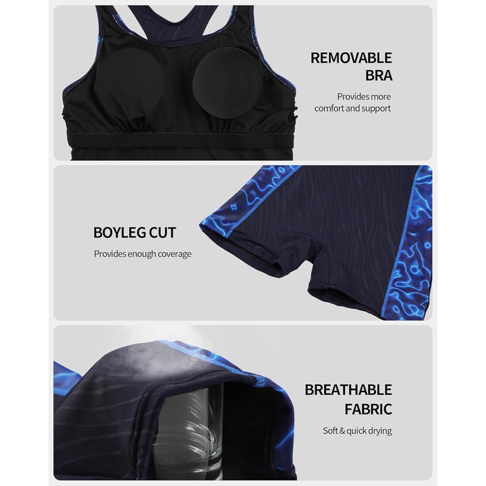 Купальник спортивний Charo Sport з чашками, корегуючий ефект, чорний/синій (L)