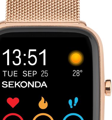 Смарт-годинник Sekonda Motion Plus 36 мм з рожевим силіконовим ремінцем та корпусом з рожевого золота, 30224