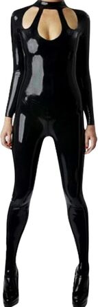 Латексний костюм-анцуг з відкритим коміром, чорний, унісекс. Розміри XXS-3XL, індивідуальне замовлення