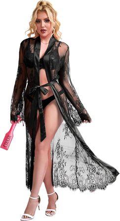 Кимоно жіноче довге мереживне пляжне сукня великих розмірів. Прозорий халат, піжама, бікіні, кардиган з поясом. Чорний колір.