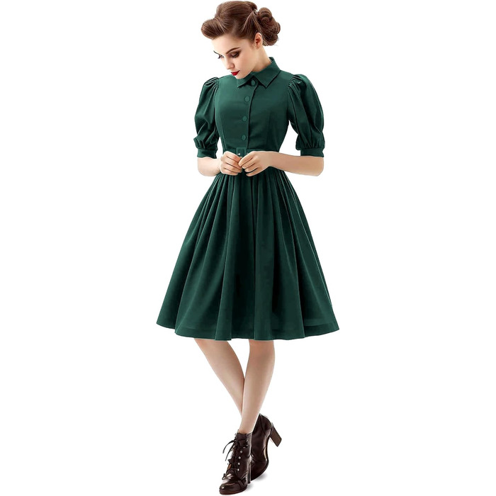 Сукня Rockabilly AXOE 50-х років вінтажна А-силуету з поясом та ґудзиками, темно-зелена, розмір 4XL, для вечірки та на кожен день