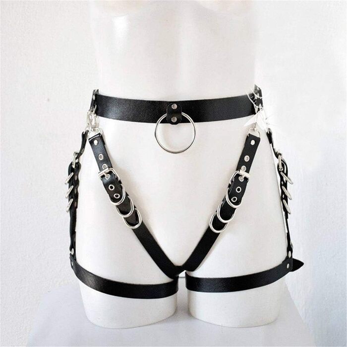 Жіноча тілоланцюжок з PU шкіри, регульований пояс, набір для ніг, кільце на стегнах, стильний ремінь, тісний пояс, тілоланцюжок, тісний пояс, ланцюжок для талії (чорний, універсальний розмір)