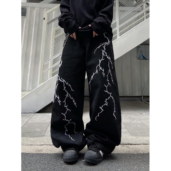 Чоловічі джинси Baggy з вишивкою, широкі штани Denim чорного кольору, розмір M A40