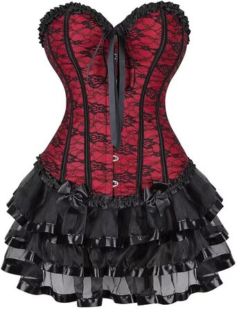 Сукня-корсет з корсетом, спідницею та корсажем, мереживо, шнурівка, сукня-корсаж, вінтажний стиль, сексуальний образ, для Хелловіну (XXS, червоно-чорний)