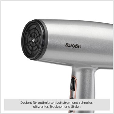 Фен для волосся BaByliss Cosmos D580DE з дифузором, 2100 Вт, іонізація, 3 температурних та 2 режими обдуву, сріблястий (Satined Cosmic Grey)