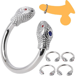 Чоловічий пеніс-кільце з двома зміїними головами, срібло, 30 мм